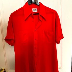 70’s Collared Mens Red Button Down Shirt